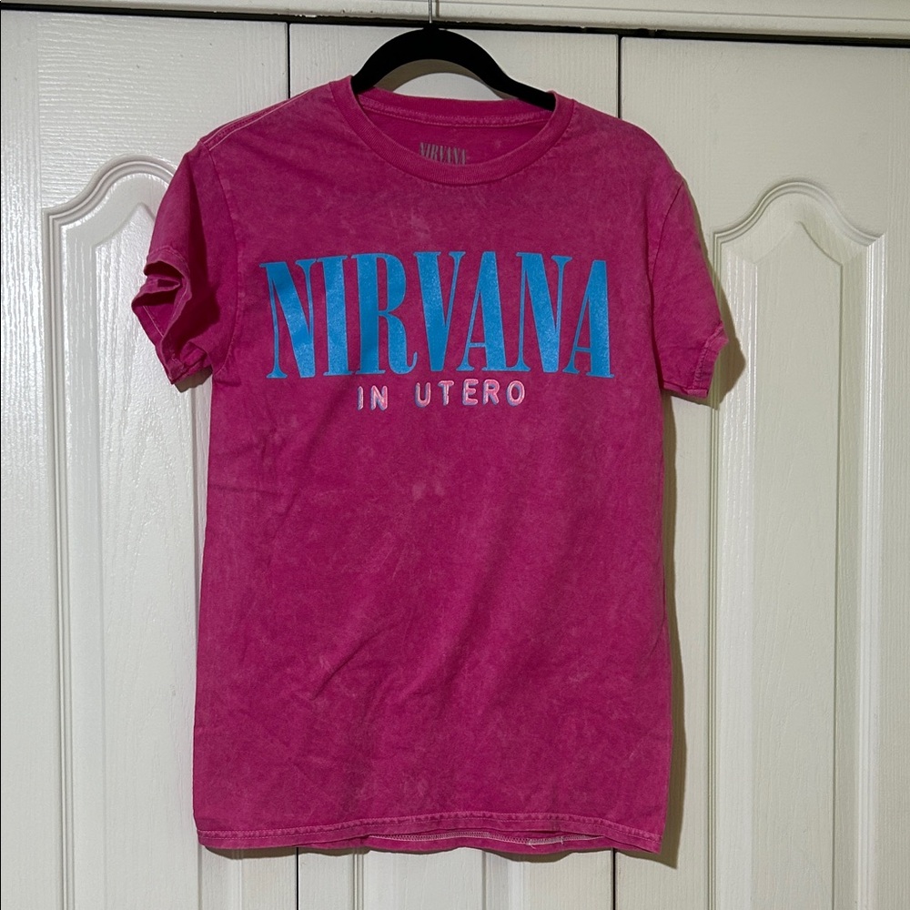 NIRVANA Magenta Tee with Blue Logo